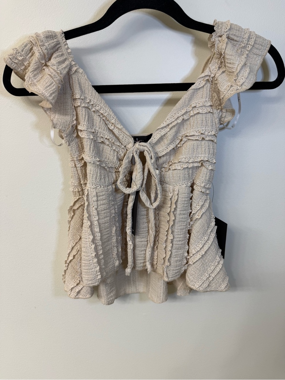 Lulu's Maley Beige Textured Peplum Top  NWT Size Small